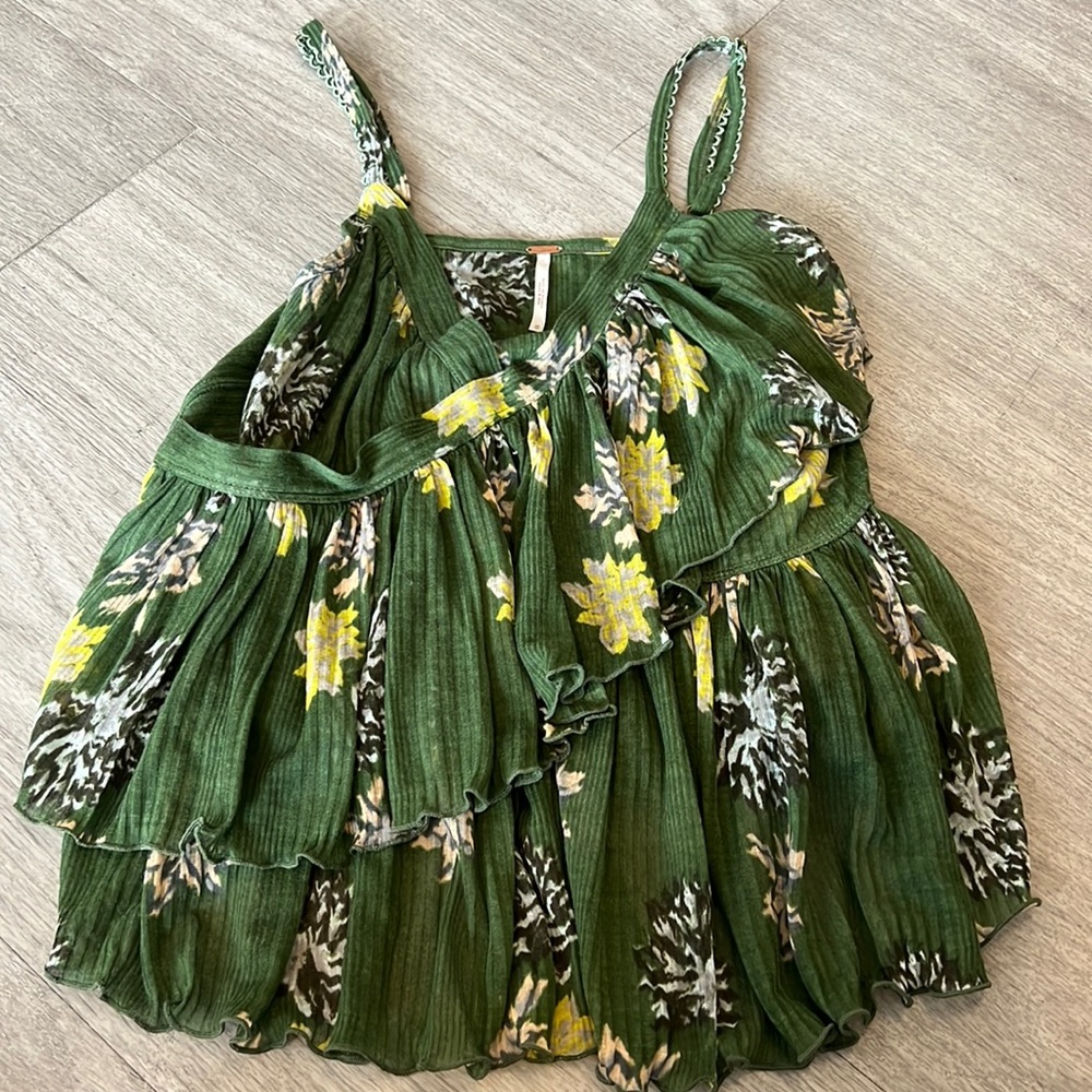 Free People army green floral top